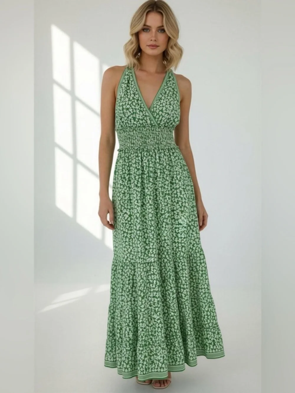 max studio floral print smocked maxi dress Max Studio | Dresses | Max Studio Green Floral Vneck Smocked Maxi Dress